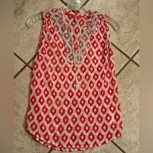 Joules Red and White Geometric Blouse